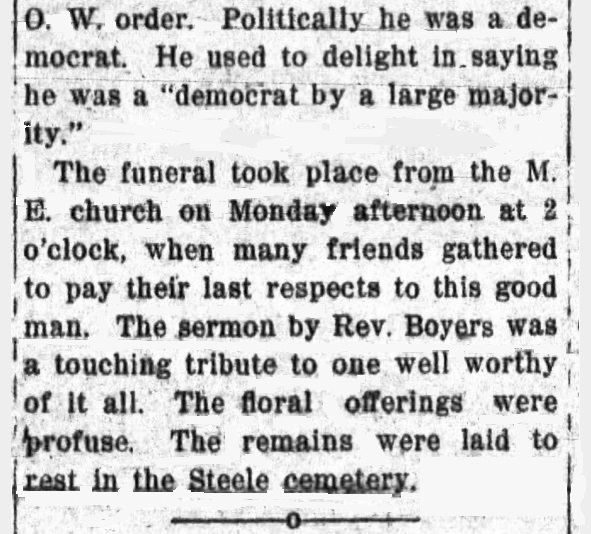 Continuation of obituary
                of Ben Foster from The Falls City Daily News of 27 October 1914.