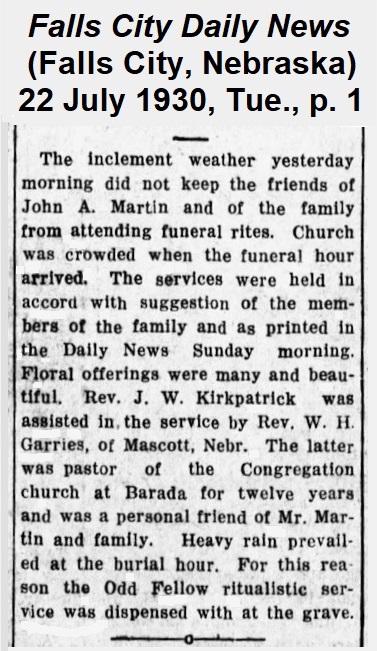 Description of John's
                funeral from The Falls City Daily News of 22 July 1930 (untitled)