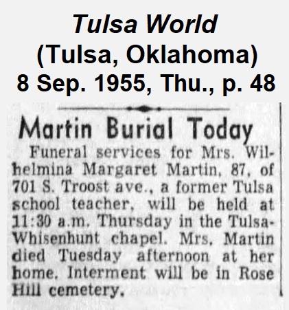 Clipping from the Tulsa World, 8 September 1955, page 48, Martin Burial Today.