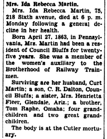 Image
                          of Ida's obituary from the Daily Nonpareil.