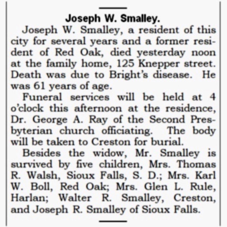 Image
                          of Joseph's obituary from the Evening Nonpareil.