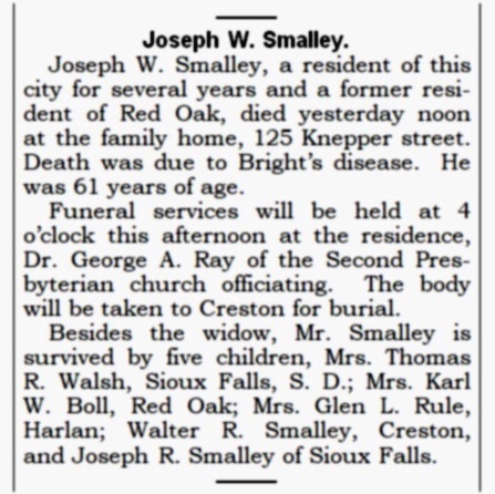 Image
                          of Joseph's obituary from the Evening Nonpareil.