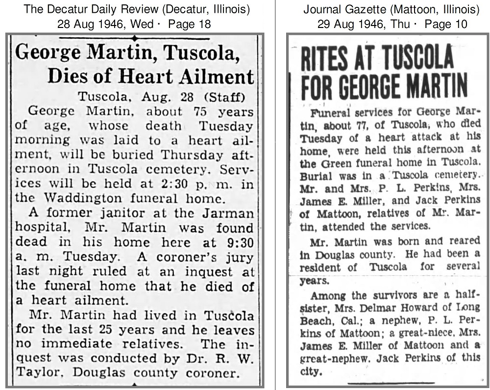 Newspaper clipppings reporting George's death.