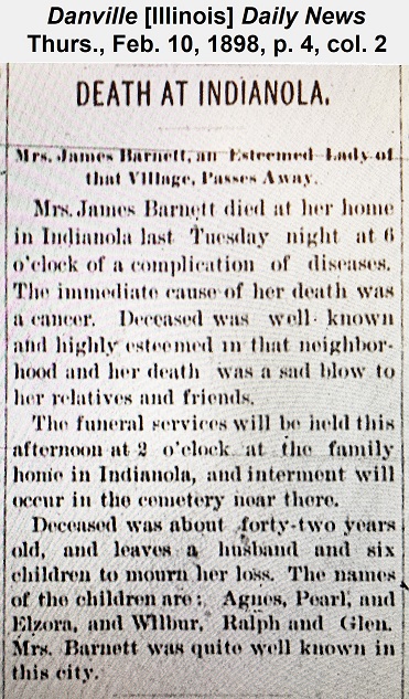 Lucinda's obituary 
                      from the Danville Daily News